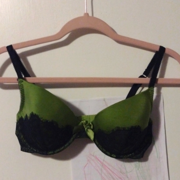 aerie Other - Aerie Green Satin Black Lace Bra
